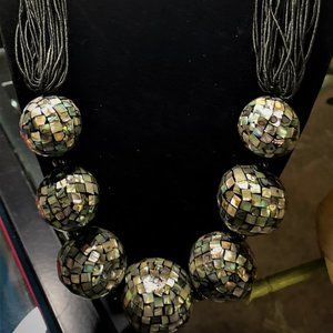 LARGE MOTHER OF PEARL AND BEADED ROPE NECKLACE